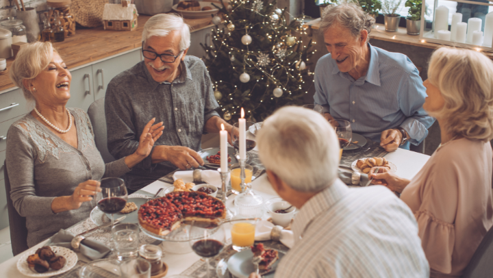 seniors celebrating with a Christmas dinner